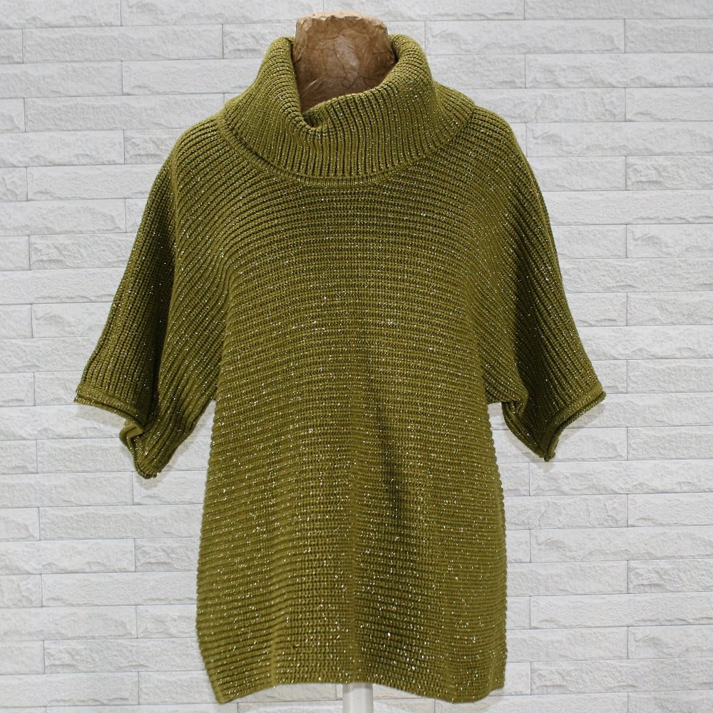 COLDWATER CREEK Green Metallic Cowl Neck Dolman Sweater X-large 16